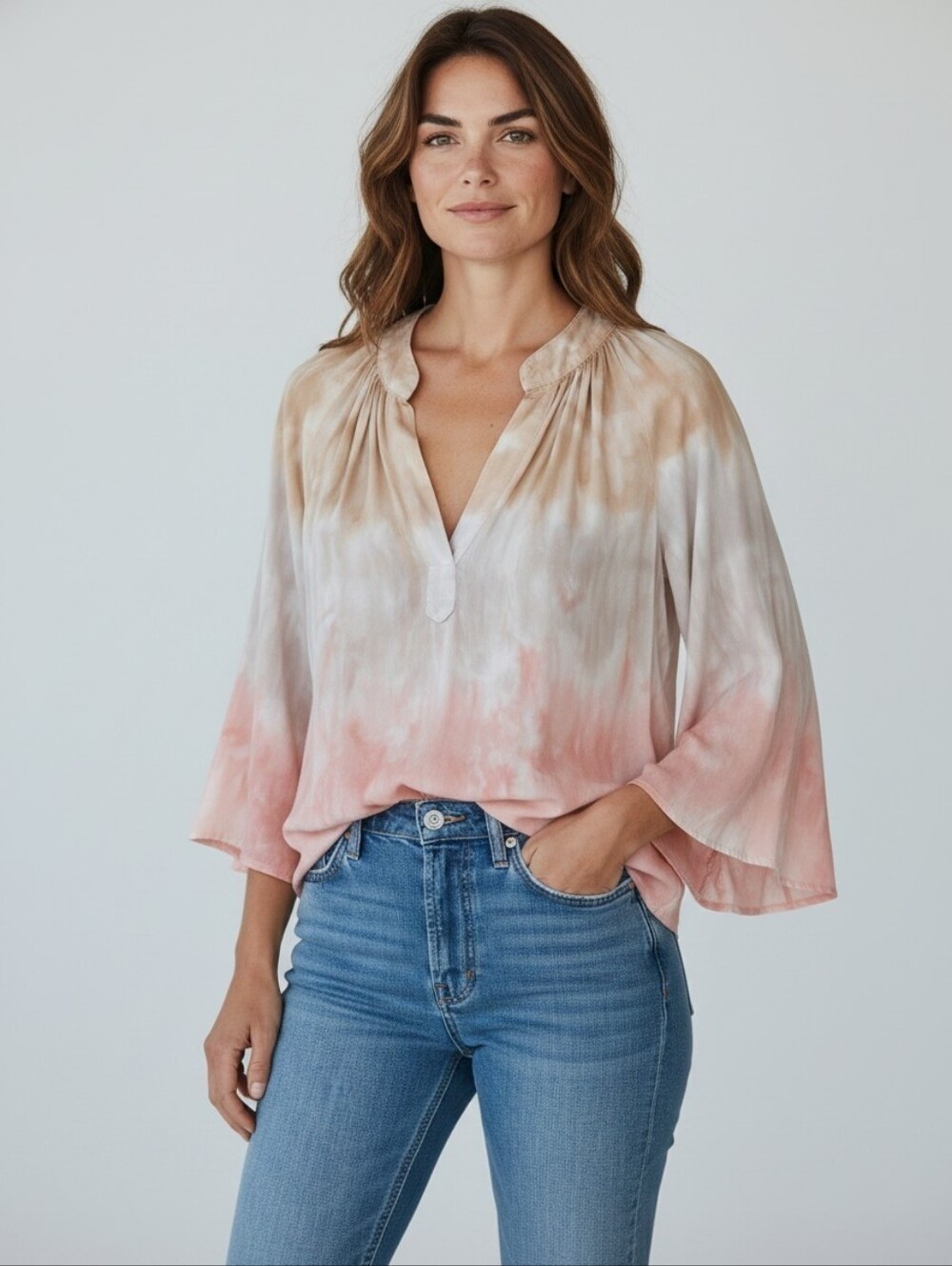 NEW Yana K Mason Sand Gray Pink Chaliss Ombre Top Size XS